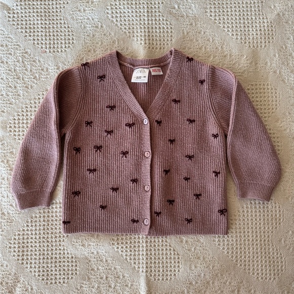 Zara Other - Zara Hand Embroidered Bow Cardigan 18-24 mths Cotton Blend